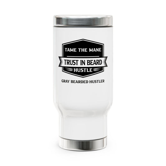 Gray Bearded Hustler Stainless Steel Travel Mug with Handle, 14oz