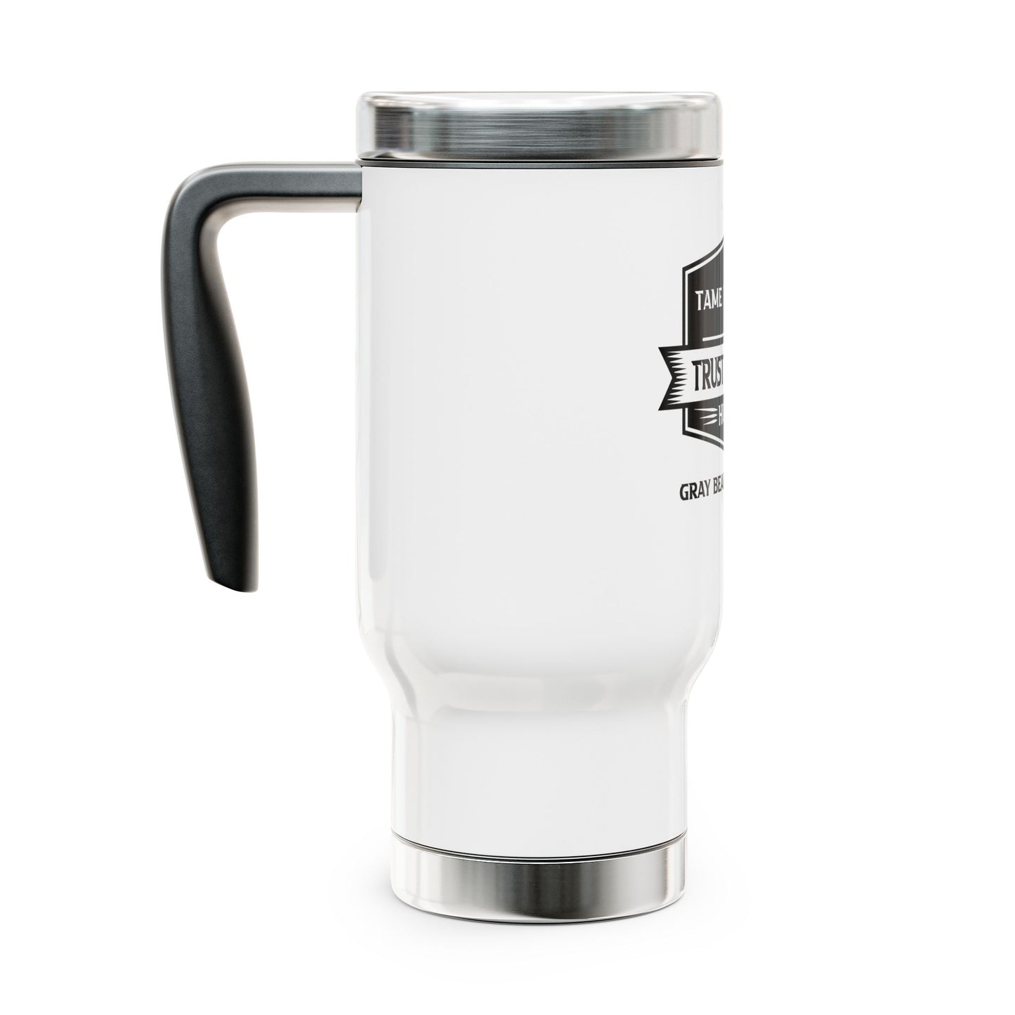 Gray Bearded Hustler Stainless Steel Travel Mug with Handle, 14oz