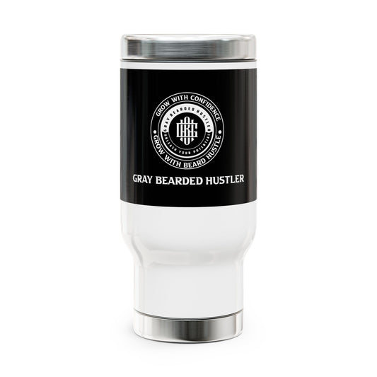 Gray Bearded Hustler Stainless Steel Travel Mug with Handle, 14oz